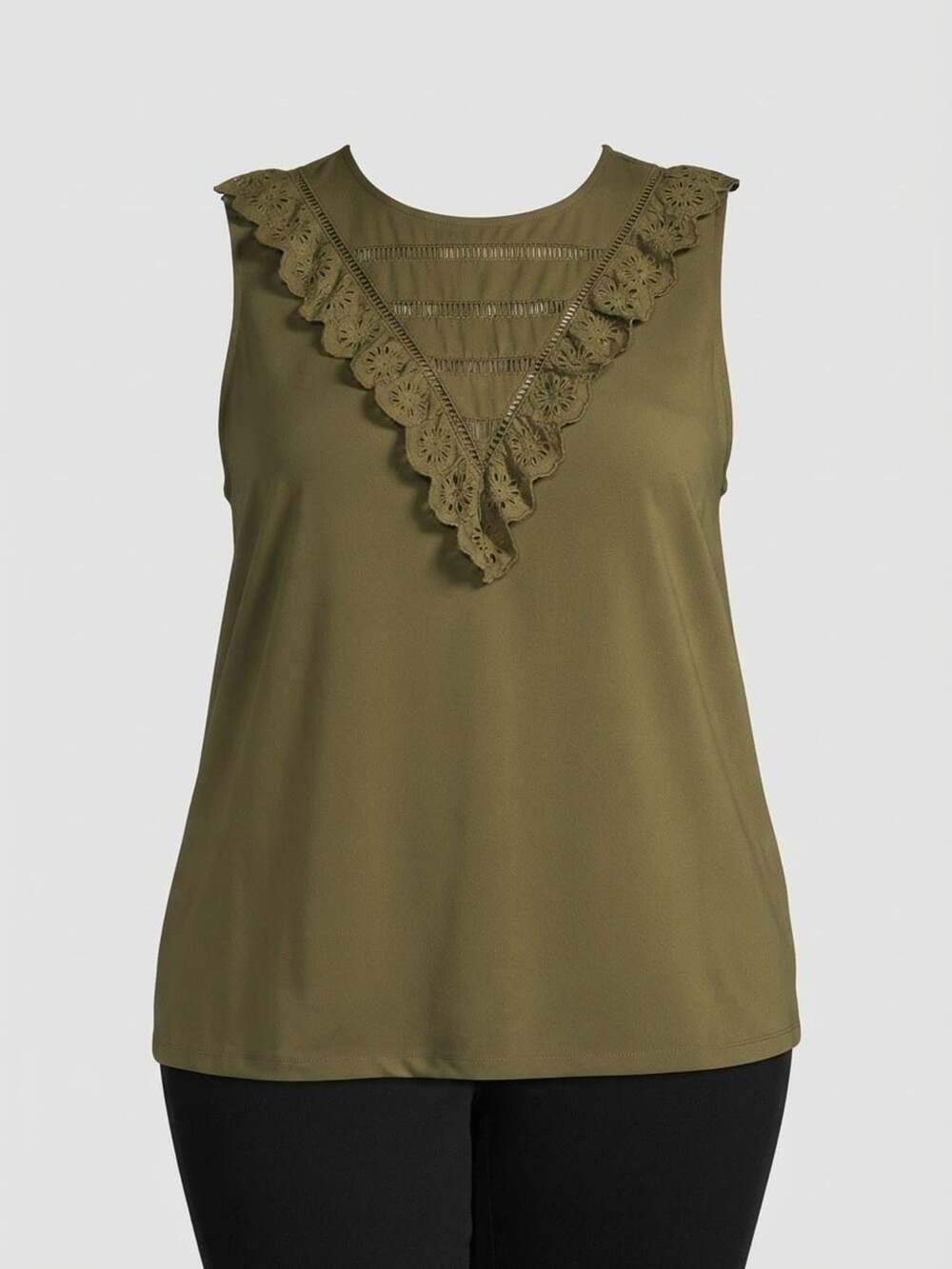 J. Crew Eyelet Ruffle Front Tank Top Size XL Olive